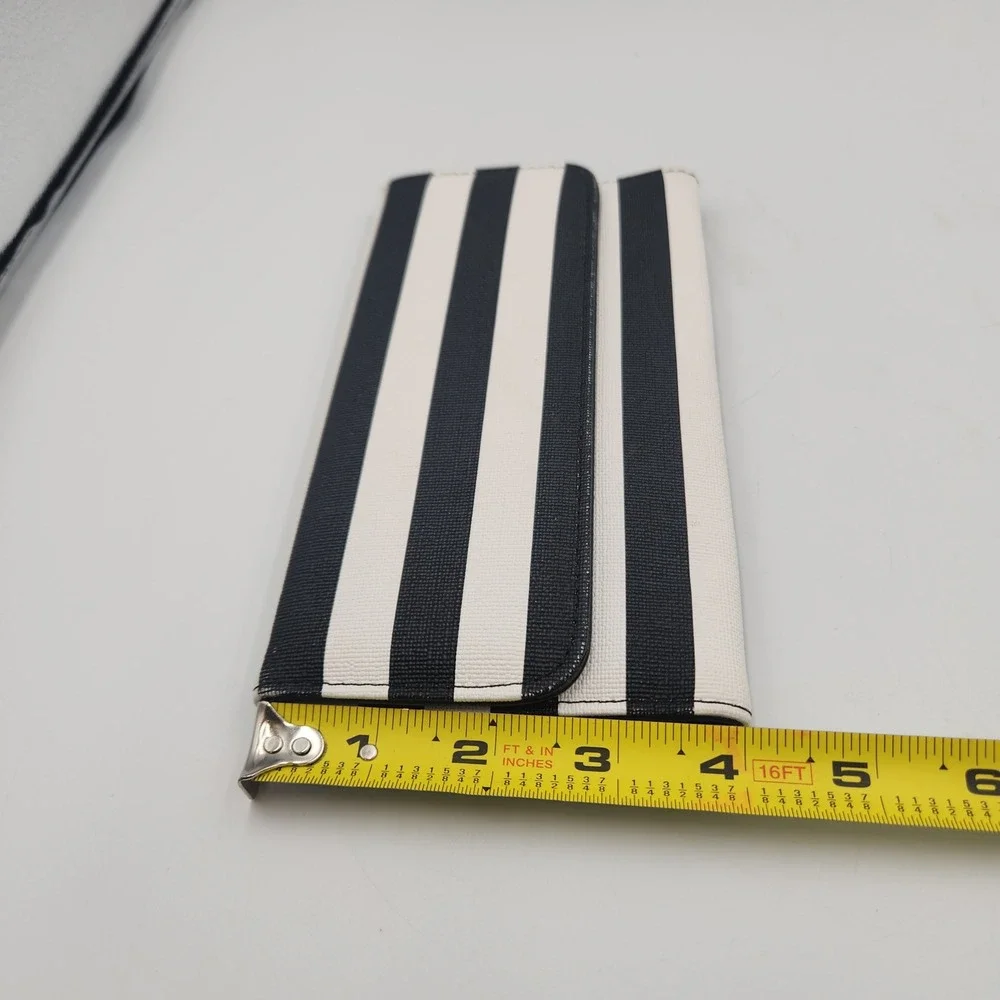 KUT From The Kloth Black‎ White Stripe Trifold Wallet Clutch Organizer - Snap